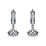 Princess Crown Hoop Earrings Cubic Zirconia 925 Sterling Silver