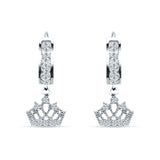 Princess Crown Hoop Earrings Cubic Zirconia 925 Sterling Silver