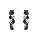 Pear Teardrop Cubic Zirconia Huggie Hoop Earring 925 Sterling Silver