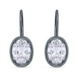 Oval Solitaire Drop Dangle Leverback Earring Cubic Zirconia 925 Sterling Silver