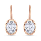 Oval Solitaire Drop Dangle Leverback Earring Cubic Zirconia 925 Sterling Silver