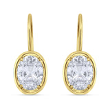 Oval Solitaire Drop Dangle Leverback Earring Cubic Zirconia 925 Sterling Silver
