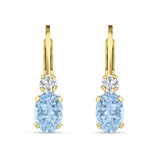 Oval Drop Dangle Charm Leverback Earring Cubic Zirconia 925 Sterling Silver