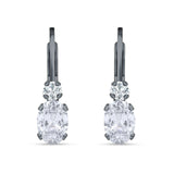 Oval Drop Dangle Charm Leverback Earring Cubic Zirconia 925 Sterling Silver