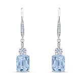 Emerald Cut Oblong Drop Dangle Leverback Earring Cubic Zrconia 925 Sterling Silver