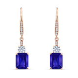 Emerald Cut Oblong Drop Dangle Leverback Earring Cubic Zrconia 925 Sterling Silver