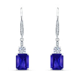 Emerald Cut Oblong Drop Dangle Leverback Earring Cubic Zrconia 925 Sterling Silver