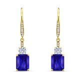 Emerald Cut Oblong Drop Dangle Leverback Earring Cubic Zrconia 925 Sterling Silver