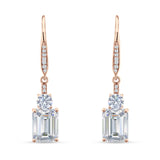 Emerald Cut Oblong Drop Dangle Leverback Earring Cubic Zrconia 925 Sterling Silver