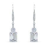 Emerald Cut Oblong Drop Dangle Leverback Earring Cubic Zrconia 925 Sterling Silver