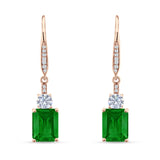 Emerald Cut Oblong Drop Dangle Leverback Earring Cubic Zrconia 925 Sterling Silver