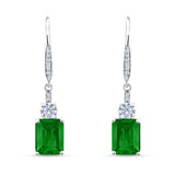 Emerald Cut Oblong Drop Dangle Leverback Earring Cubic Zrconia 925 Sterling Silver