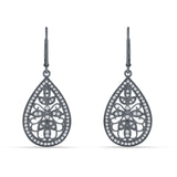 Pear Teardrop Filigree Drop Dangle Leverback Earring Cubic Zirconia 925 Sterling Silver