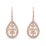 Pear Teardrop Filigree Drop Dangle Leverback Earring Cubic Zirconia 925 Sterling Silver