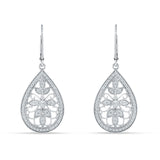 Pear Teardrop Filigree Drop Dangle Leverback Earring Cubic Zirconia 925 Sterling Silver