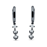 Three Round Cubic Zirconia Drop Dangle Hoop Earring 925 Sterling Silver
