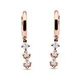 Three Round Cubic Zirconia Drop Dangle Hoop Earring 925 Sterling Silver