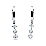 Three Round Cubic Zirconia Drop Dangle Hoop Earring 925 Sterling Silver