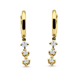 Three Round Cubic Zirconia Drop Dangle Hoop Earring 925 Sterling Silver