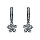 Flower Cluster Charm Huggie Hoop Earring Cubic Zirconia 925 Sterling Silver
