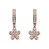 Flower Cluster Charm Huggie Hoop Earring Cubic Zirconia 925 Sterling Silver