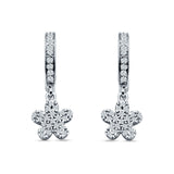 Flower Cluster Charm Huggie Hoop Earring Cubic Zirconia 925 Sterling Silver