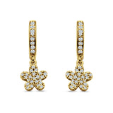 Flower Cluster Charm Huggie Hoop Earring Cubic Zirconia 925 Sterling Silver
