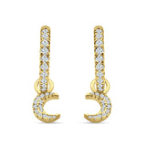 Crescent Moon Charm Huggie Hoop Earring Cubic Zirconia 925 Sterling Silver