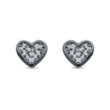 Minimalist Heart Shaped Round Cubic Zirconia Stud Earring 925 Sterling Silver
