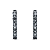 Round Engraved Flower Huggie Hoop Earring Cubic Zirconia 925 Sterling Silver