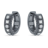 Round & Princess Cut Cubic Zirconia Huggie Hoop Earring 925 Sterling Silver