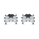 Baguette & Round Bow Stud Earring Cubic Zirconia 925 Sterling Silver