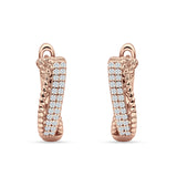 Twisted Rope 15.3mm Cubic Zirconia Huggie Hoop Earring 925 Sterling Silver