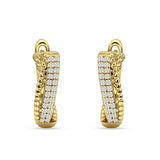 Twisted Rope 15.3mm Cubic Zirconia Huggie Hoop Earring 925 Sterling Silver