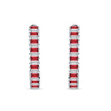 Baguette Cubic Zirconia Half Eternity Huggie Hoop Earring 925 Sterling Silver