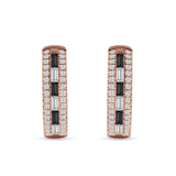 Round & Baguette Cubic Zirconia Huggie Hoop Earring 925 Sterling Silver