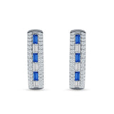 Round & Baguette Cubic Zirconia Huggie Hoop Earring 925 Sterling Silver