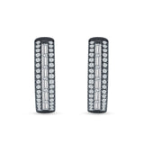 Round & Baguette Cubic Zirconia Huggie Hoop Earring 925 Sterling Silver