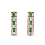 Round & Baguette Cubic Zirconia Huggie Hoop Earring 925 Sterling Silver