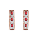 Round & Baguette Cubic Zirconia Huggie Hoop Earring 925 Sterling Silver