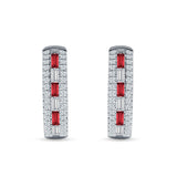 Round & Baguette Cubic Zirconia Huggie Hoop Earring 925 Sterling Silver
