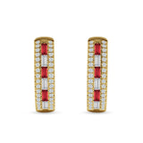 Round & Baguette Cubic Zirconia Huggie Hoop Earring 925 Sterling Silver