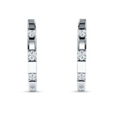 Round Cubic Zirconia Frosty Huggie Hoop Earring 925 Sterling Silver