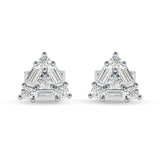 Triangular Shaped Baguette & Round Cubic Zirconia Stud Earring 925 Sterling Silver