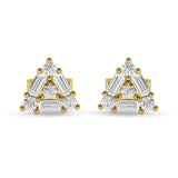 Triangular Shaped Baguette & Round Cubic Zirconia Stud Earring 925 Sterling Silver