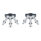 Floral Stud Earrings Baguette & Round Cubic Zirconia 925 Sterling Silver