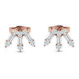 Floral Stud Earrings Baguette & Round Cubic Zirconia 925 Sterling Silver