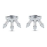 Floral Stud Earrings Baguette & Round Cubic Zirconia 925 Sterling Silver