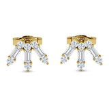 Floral Stud Earrings Baguette & Round Cubic Zirconia 925 Sterling Silver
