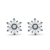 Starburst Stud Earring Flower Baguette & Round Cubic Zirconia 925 Sterling Silver